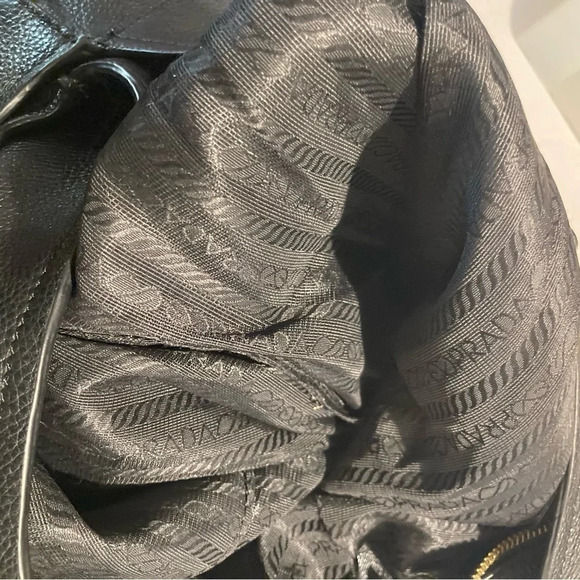 PRADA Leather Boho Half Moon Gold Metal Hardware and Zipper Tassel Shoulder Bag - Picture 8 of 15